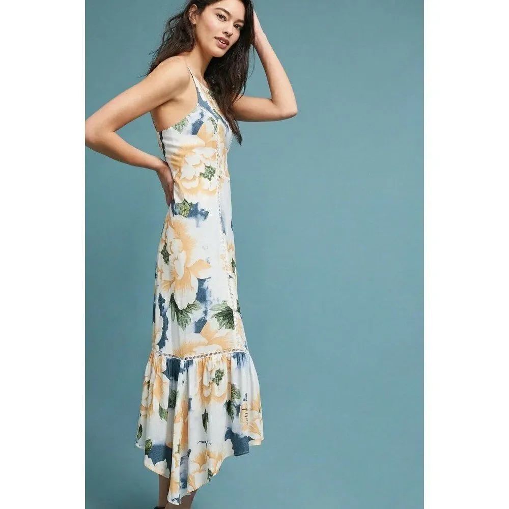 NEW ANTHROPOLOGIE FARM RIO Sz S FLORAL SLEEVELESS GREENFIELD MIDI DRESS